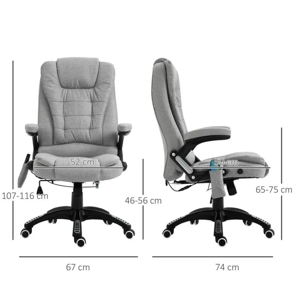 Grey Executive Reclining Chair with Heating Massage Points and Comfortable Relaxing Headrest