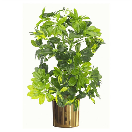 75cm Artificial Arboricola Gold Capella Plant with Stylish Gold Metal Planter Included