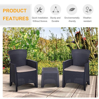 Elegant 3-Piece Rattan Patio Coffee Set with Cushions for Ultimate Comfort