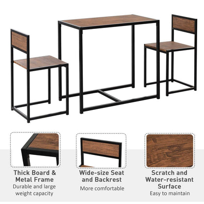 Steel Frame MDF Bar Stool and Table Set for 2-Seaters, Wood Tone