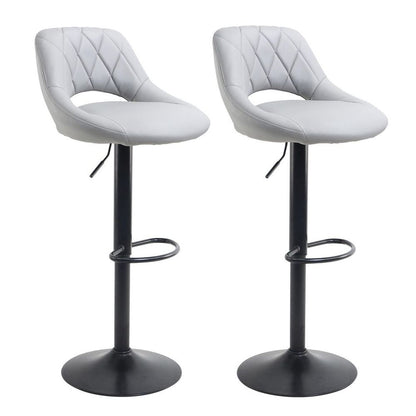 Set of 2 Grey Faux Leather Barstools with Matt Black Legs