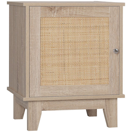 Bedside Table with Storage Cupboard and Rattan Element - Chic End Table Design