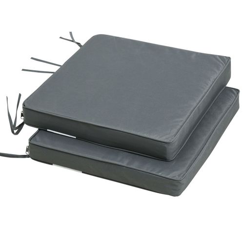 Dark Grey 45x45cm Outdoor Garden Seat Cushions with Secure Ties - Set of 2