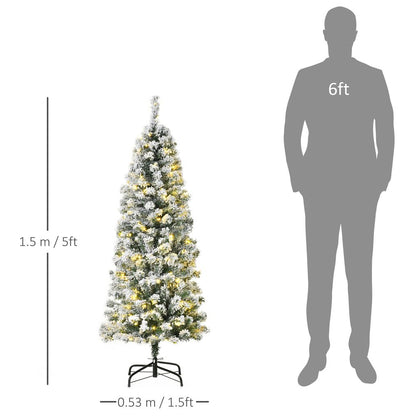 5ft Pre-Lit Snow Flocked Artificial Christmas Tree with Warm LED Lights