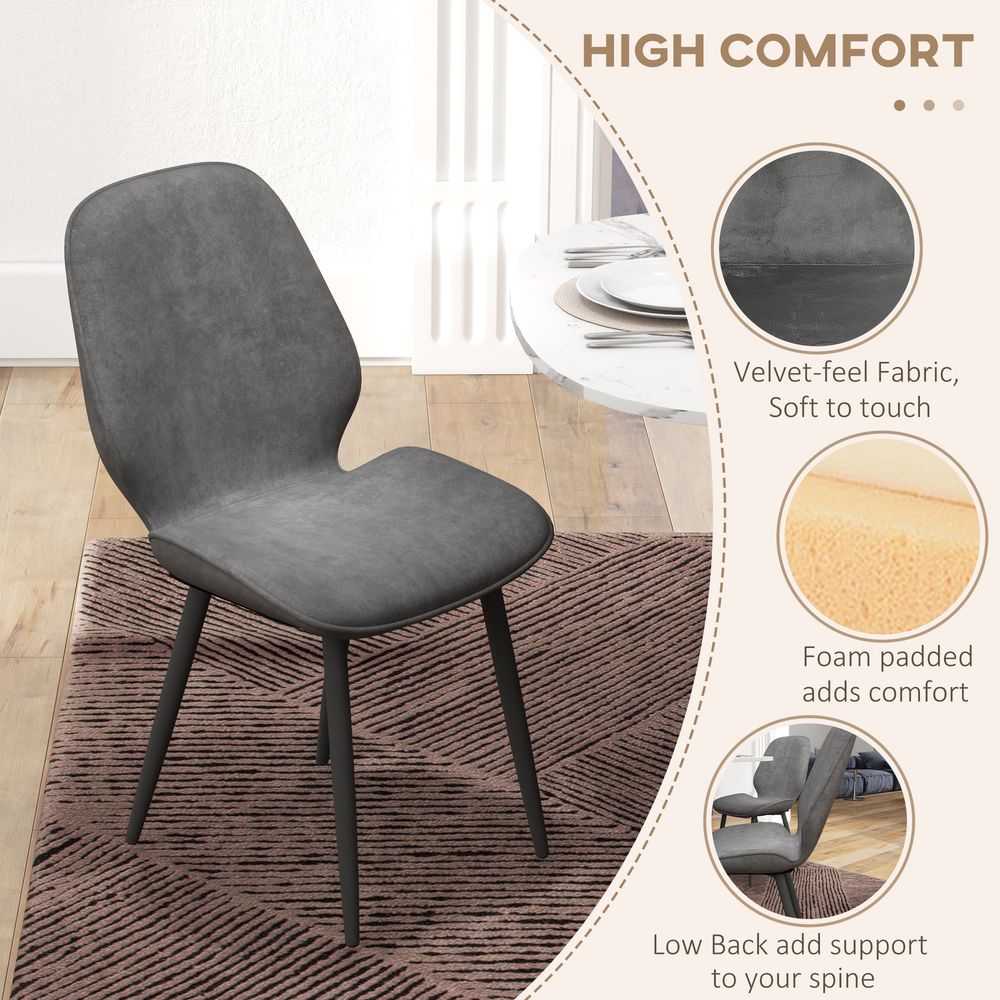 Set of 2 Upholstered Dining Chairs – Kitchen Chairs with Metal Legs – Grey