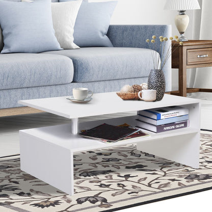 2-Tier White Coffee Table: Modern Rectangular Side & End Table