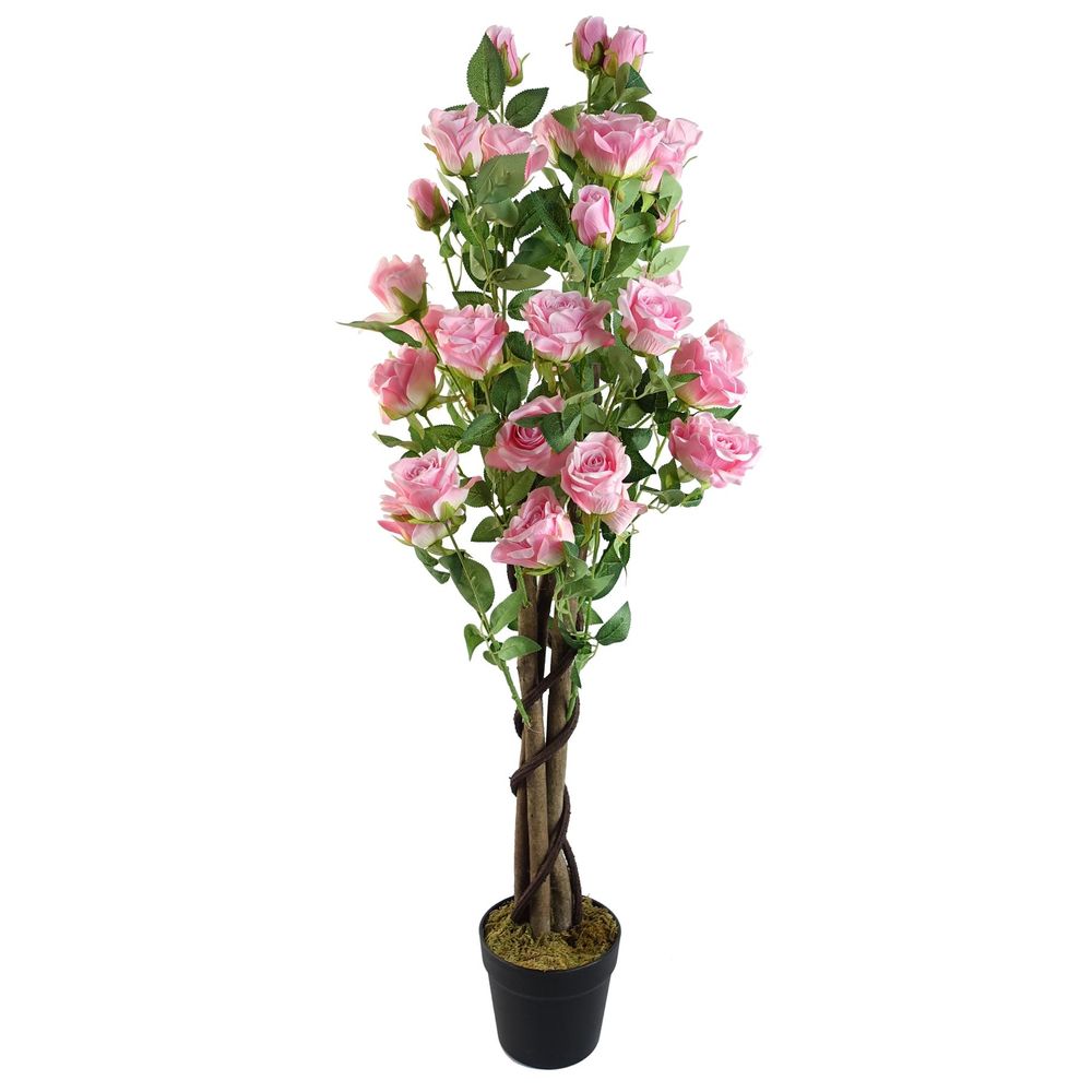 105cm Artificial Pink Rose Tree - Vibrant Floral Display for Home and Garden Aesthetics