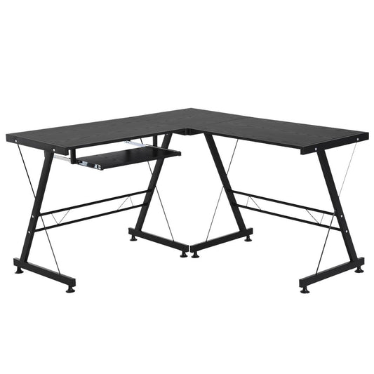 Black L-Shaped Computer Desk with Keyboard Tray for Efficient Workspace