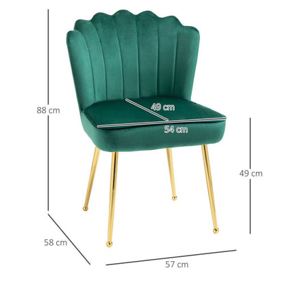 Green Velvet-Feel Shell Luxe Accent Chair with Metal Legs for Comfortable Lounge