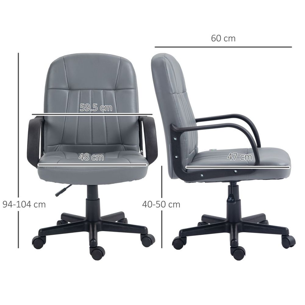 Grey PU Leather Swivel Office Chair with Mid-Back Design for Home Computer Desk