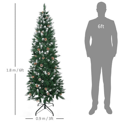6FT Snow Artificial Christmas Tree for Holiday Home Decor with Pine Cones