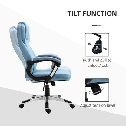 Blue High Back Home Office Chair with Armrests and Height Adjustment Feature