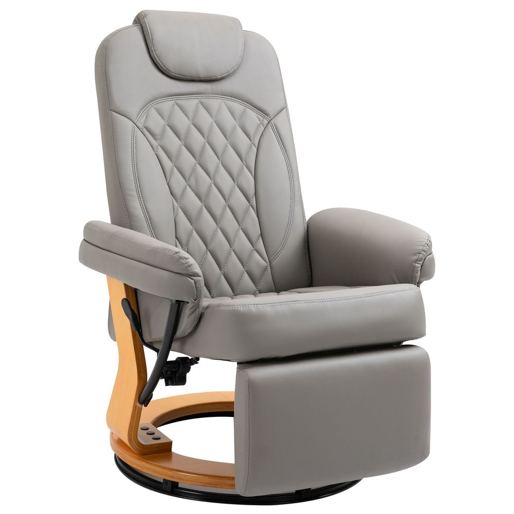 Grey PU Recliner Lounge Chair with Footrest and Headrest for Home Office Comfort