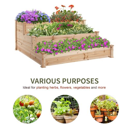 Elegant 3-Tier Wooden Raised Bed Planter - Perfect for Your Garden Oasis!