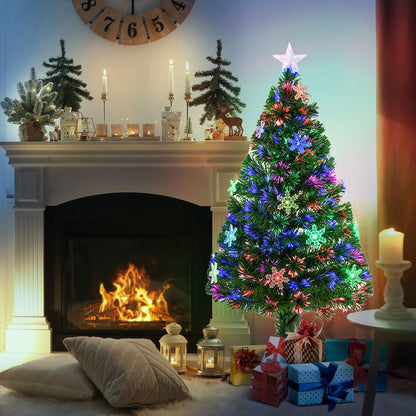 4FT Green Fibre Optic Artificial Christmas Tree with LED Snowflakes - Fireproof Features