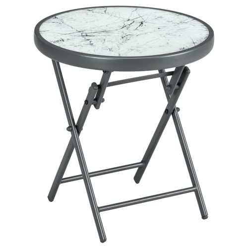 Elegant White Round Folding Side Table with Imitation Marble Top