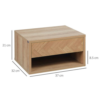 Natural Floating Bedside Table Set of 2, Wall Mounted Nightstands with Drawer for Compact Spaces