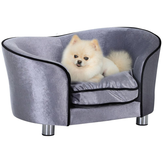 Modern Dog Sofa Couch with Removable Cushion and Storage Pocket for Puppies and Kittens