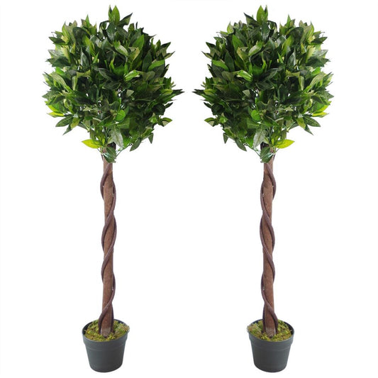 Twisted Trunk 120cm Artificial Topiary Bay Laurel Ball Trees for Stylish Accent