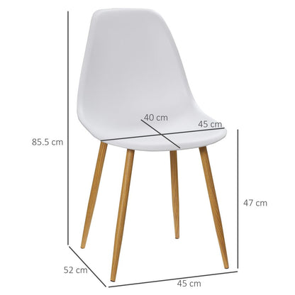 Set of 4 Dining Chairs – Curved Back Design with Metal Legs – White