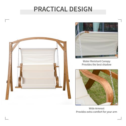 Garden Oasis: Rustic Wooden A-Frame Loveseat Swing Chair with Canopy