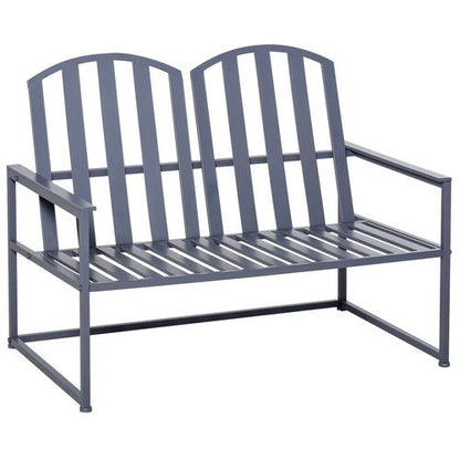 Stylish 2-Seater Steel Patio Bench - Modern Slat Design for Outdoor Comfort