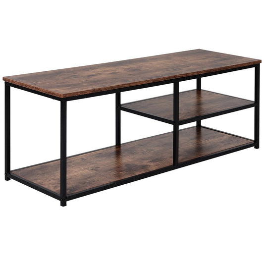 Steel Frame Industrial-Style TV Stand with Shelf, Black/Brown