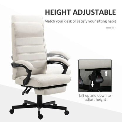 White High-Back Reclining Office Chair for Bedroom, Study, or Living Room Use