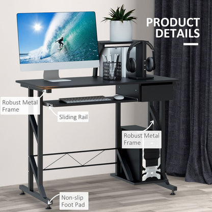 Quality Black Wood Computer Desk with Shelf Tray for Home Office Convenience