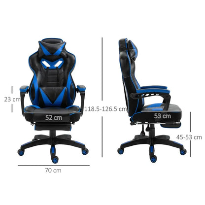 Ergonomic Blue Gaming Chair with Manual Footrest and Wheels for Stylish Offices