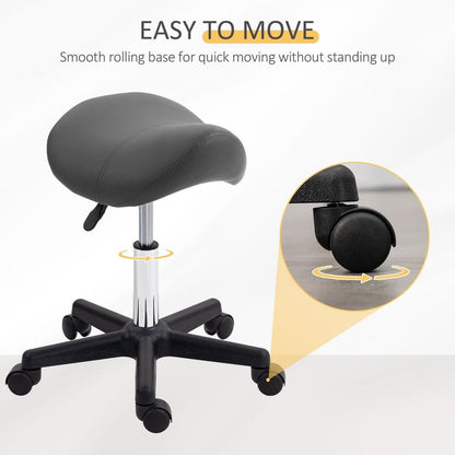 Grey Saddle Stool Adjustable Rolling Salon Chair for Massage and Beauty Treatments