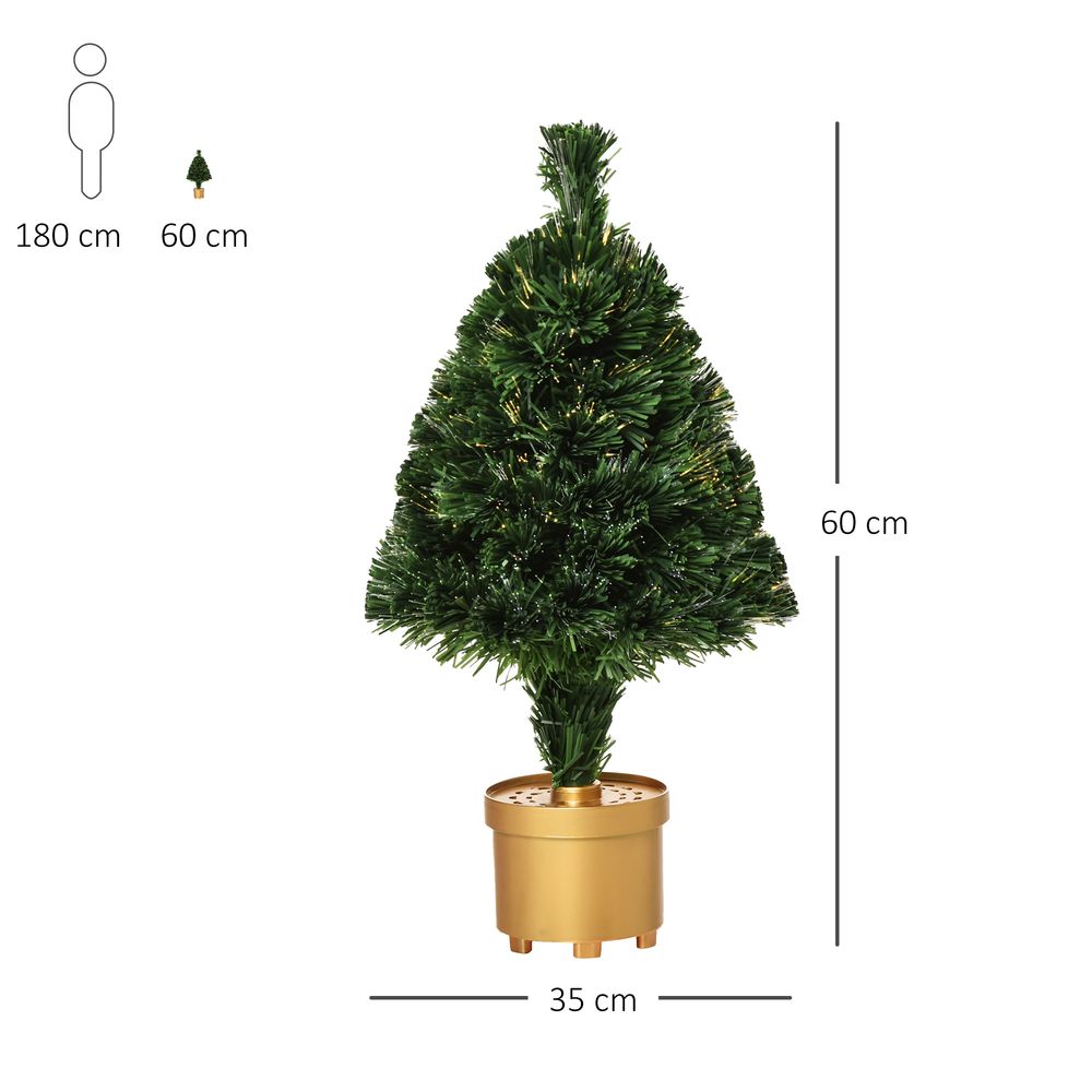 2ft Pre-Lit Artificial Christmas Tree with Fibre LED - Multi-Colour Table Decor