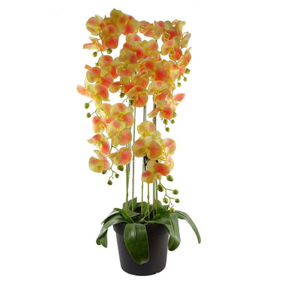 110cm Large Yellow Peach Artificial Orchid Plant - 41 Real Touch Flowers