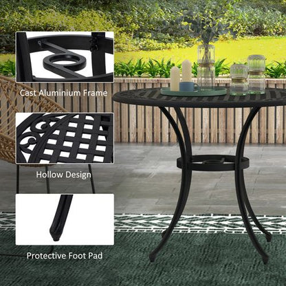 Black Cast Aluminium Garden Table for 2-4 with Umbrella Hole