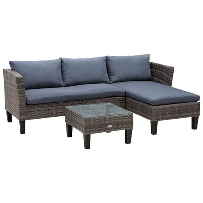 Stylish 3-Piece Outdoor PE Rattan Sofa Set with Glass Table - Grey Elegance