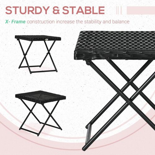 Folding Square Rattan Coffee Table for Bistro Balcony Garden Outdoor Black