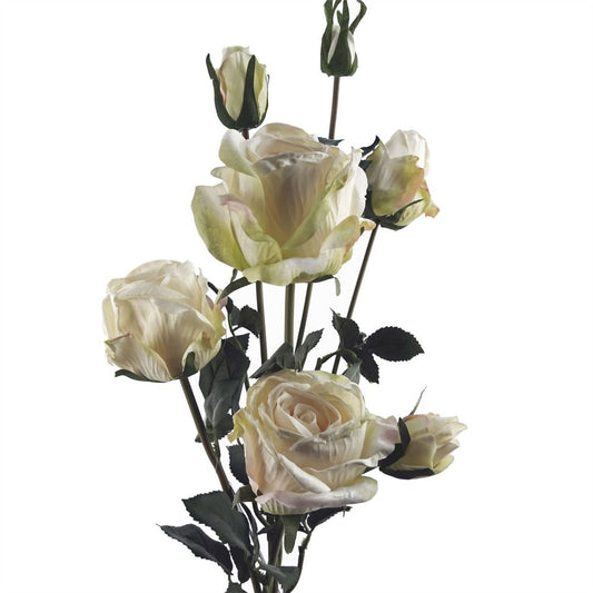 60cm Cream Artificial Rose Spray - 4 Flowers, 3 Buds