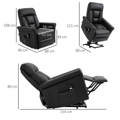 Black PU Leather Power Lift Recliner with Side Pocket for Storage and Comfort