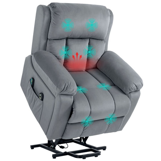 Grey Lift Chair Riser Recliner Featuring Vibration Massage and Heating Function