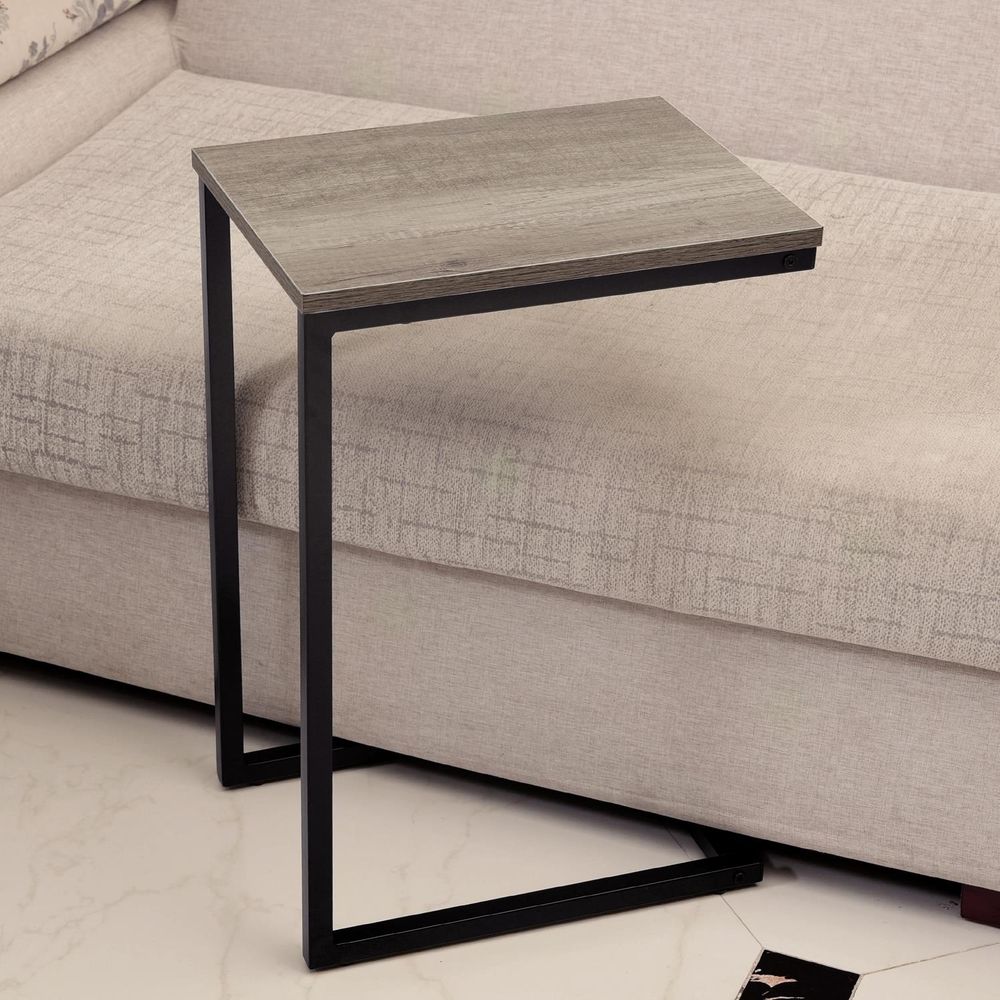 Black Powder Coated C-Shaped Side Table for Modern Living Room Accent