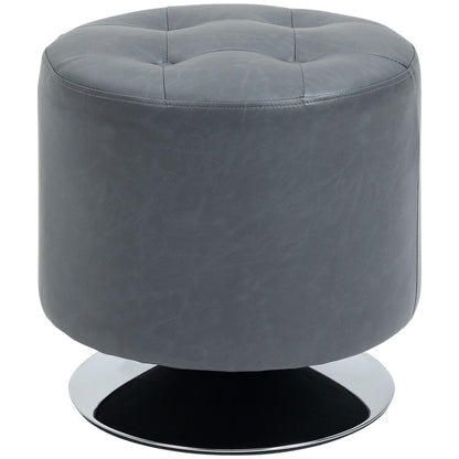 360-Degree Swivel Foot Stool with PU Ottoman, Thick Padding and Steel Base, Grey