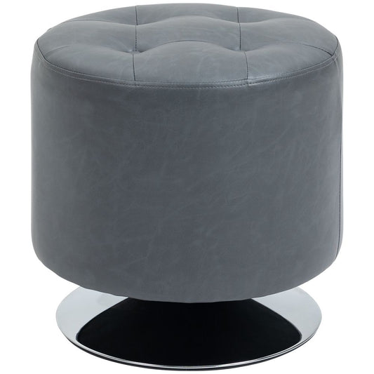 360-Degree Swivel Foot Stool with PU Ottoman, Thick Padding and Steel Base, Grey