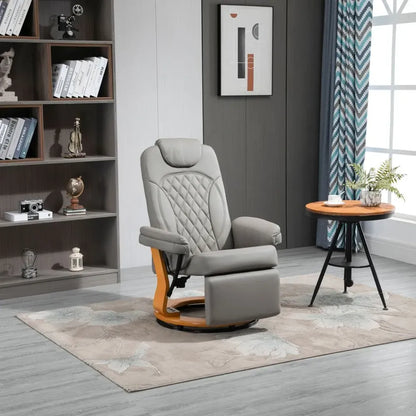 Grey PU Recliner Lounge Chair with Footrest and Headrest for Home Office Comfort