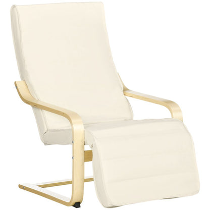 Adjustable Recliner Lounge Chair with Footrest in Cream White