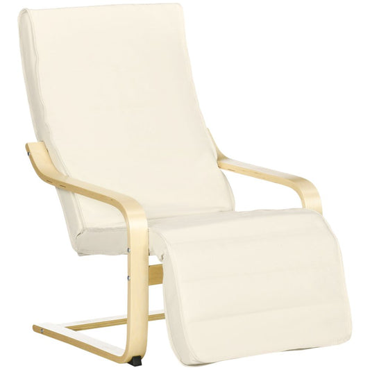 Adjustable Recliner Lounge Chair with Footrest in Cream White