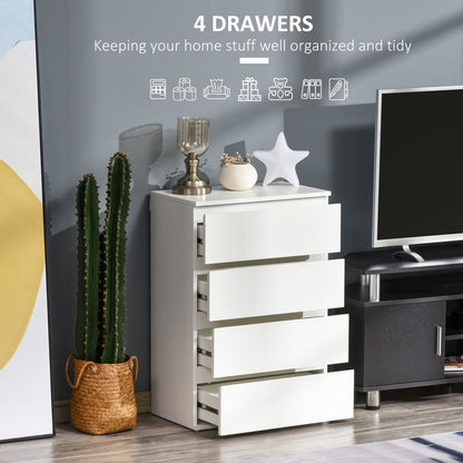 4-Drawer White Chest of Drawers, Elegant Storage Solution for Bedroom or Living Room