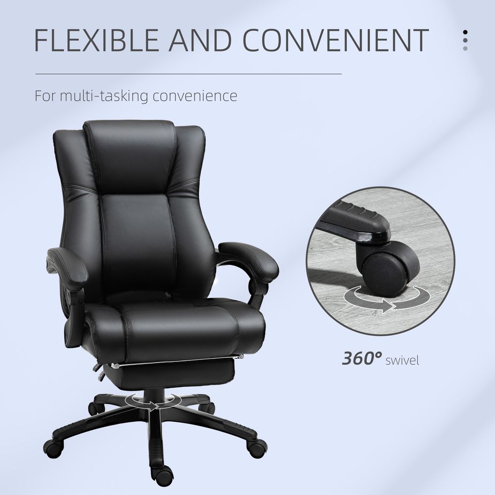 Black High Back Executive Home Office Chair with Reclining Feature and Footrest for Comfort