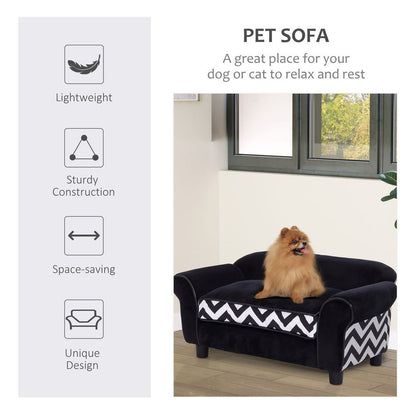 Black Dog Sofa and Cat Couch Bed for XS Dogs with Removable Sponge Cushion, Ideal for Comfort