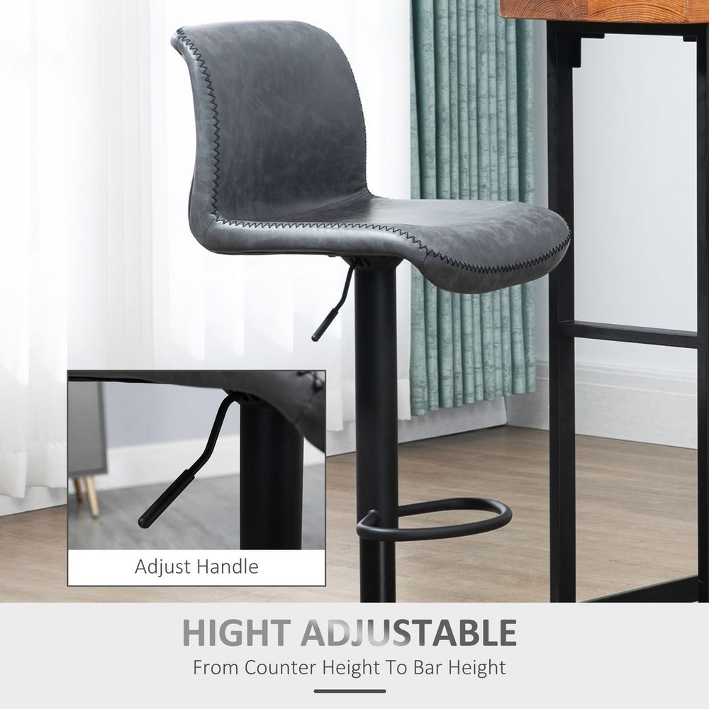 Retro Barstools – Set of 2 PU Leather Adjustable Height Swivel Chairs