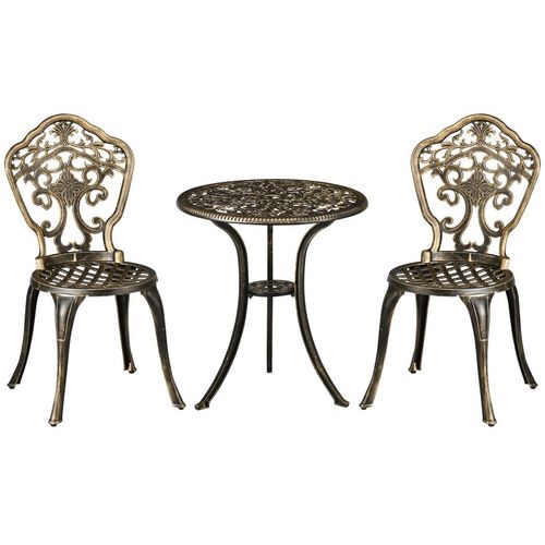 Elegant 3-Piece Cast Aluminium Bistro Set with Parasol Hole for Outdoor Relaxation